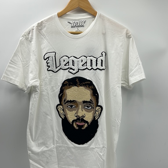 NWT RAW OWN THE NOW LEGEND NIPSEY HUSSLE MENS S WHITE GRAPHIC PATCH  T-SHIRT - Picture 3 of 11